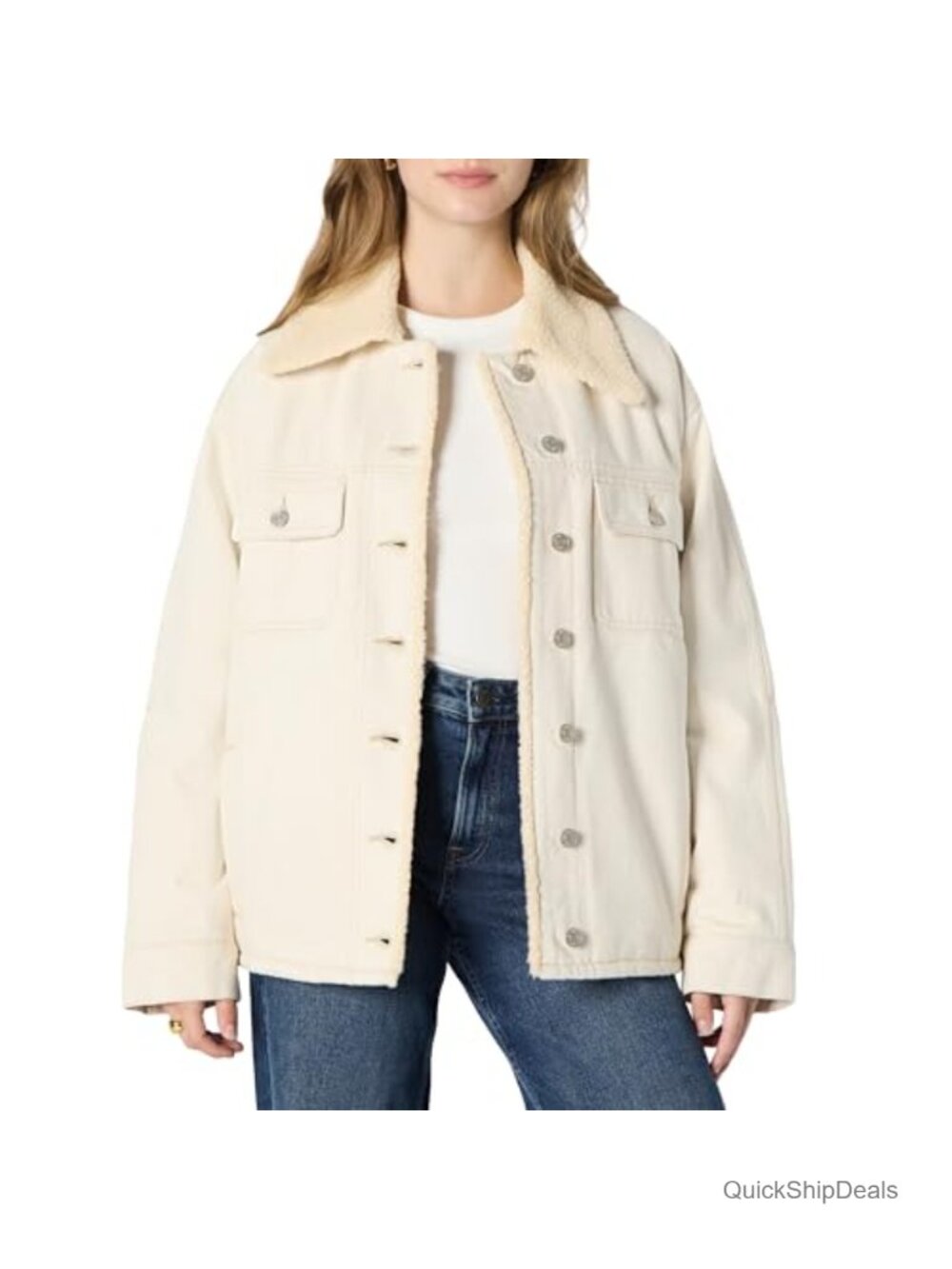 Oversized Denim Jacket Faux Shearling Lining Heavyweight Rigid Cotton